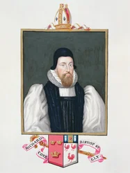 Muotokuva Richard Coxista (1500-81) Elyn piispa julkaisusta "Memoirs of the Court of Queen Elizabeth", julkaistu vuonna 1825 (wc ja guassi paperilla)